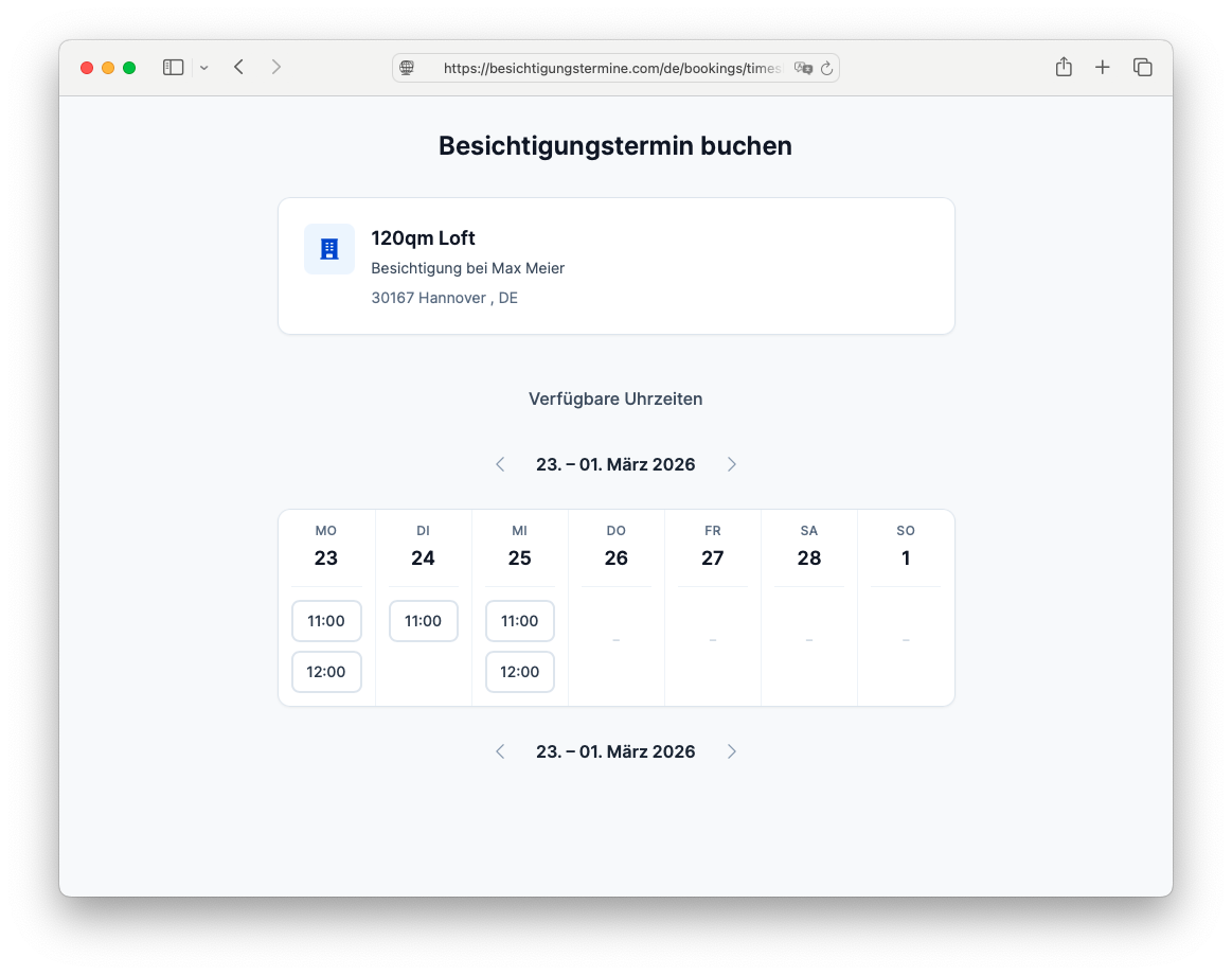 Terminauswahl aus Sicht des Interessenten